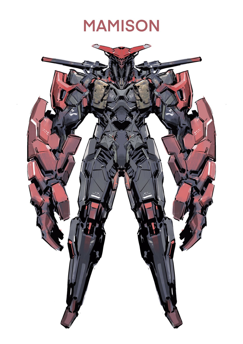 full_body highres korean_clothes long_arms looking_at_viewer mecha no_humans open_hands original red_eyes science_fiction siku199 solo white_background