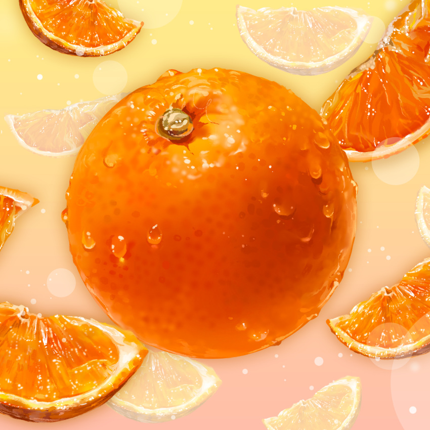 condensation food food_focus fruit highres mandarin_orange mitomaton no_humans orange_(food) orange_slice original realistic simple_background still_life water