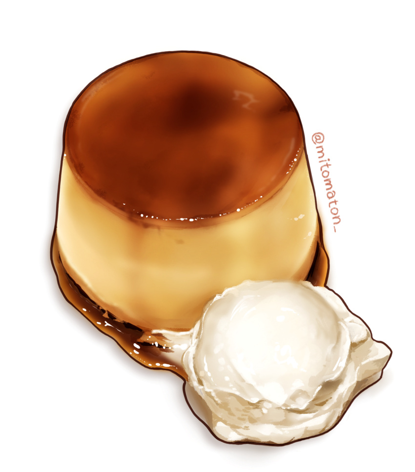 artist_name cream dessert food food_focus highres ice_cream mitomaton no_humans original pastry pudding realistic sauce simple_background single_scoop still_life sweets white_background