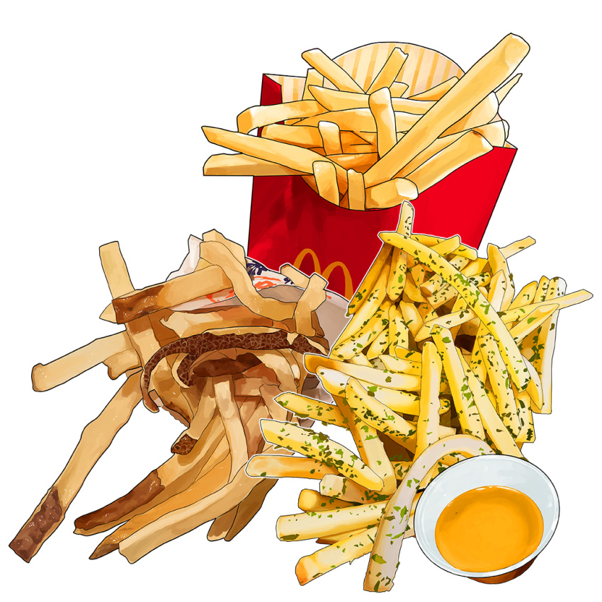 fast_food food food_focus french_fries garnish mcdonald's no_humans original paper realistic sauce saucer simple_background still_life studiolg white_background