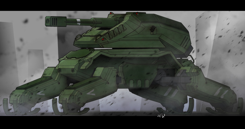 absurdres extra_legs from_side ground_vehicle highres mecha military military_vehicle motor_vehicle no_humans original science_fiction seibi_hanchou solo standing tank tank_turret