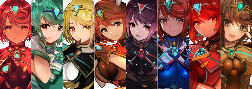 1girl absurdres alternate_color bangs black_gloves blonde_hair breasts chest_jewel earrings fingerless_gloves gloves green_hair highres huge_filesize jewelry large_breasts pyra_(xenoblade) red_eyes redhead short_hair super_smash_bros. swept_bangs tarbo_(exxxpiation) tiara xenoblade_chronicles_(series) xenoblade_chronicles_2