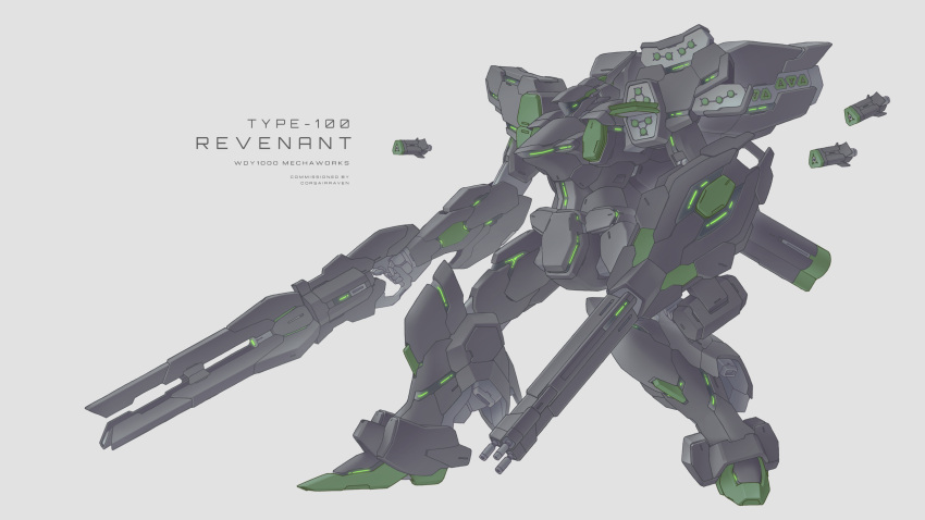 dual_wielding gun highres holding holding_gun holding_weapon mecha original science_fiction simple_background wdy1000 weapon