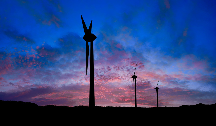 clouds dark highres hill no_humans original outdoors scenery shimei_jien silhouette sky sunset windmill