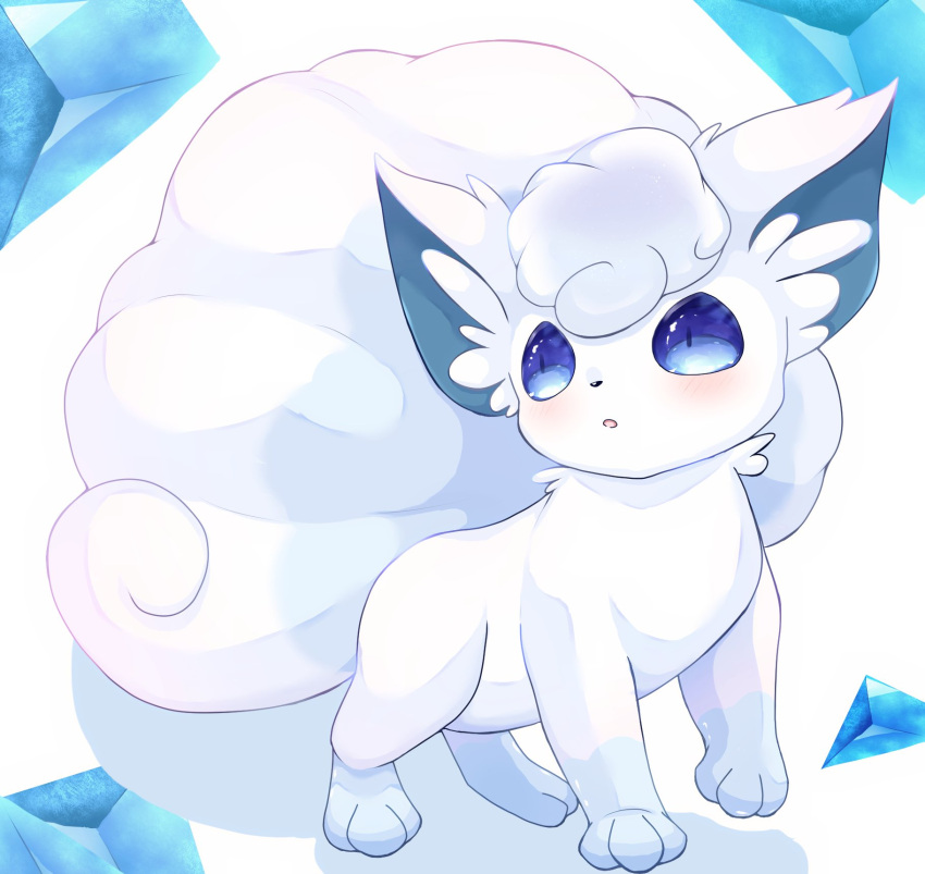 alolan_form alolan_vulpix blue_eyes blush commentary_request full_body gen_7_pokemon highres looking_to_the_side no_humans parted_lips paws pokemon pokemon_(creature) seminoirasuto solo standing toes