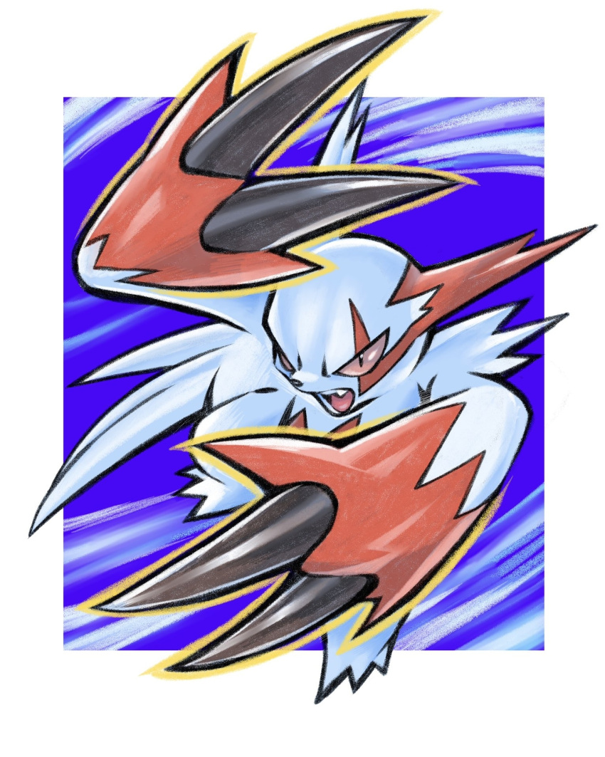 claws commentary_request full_body gen_3_pokemon highres no_humans open_mouth outline pokemon pokemon_(creature) solo teeth teo_drill tongue white_fur zangoose