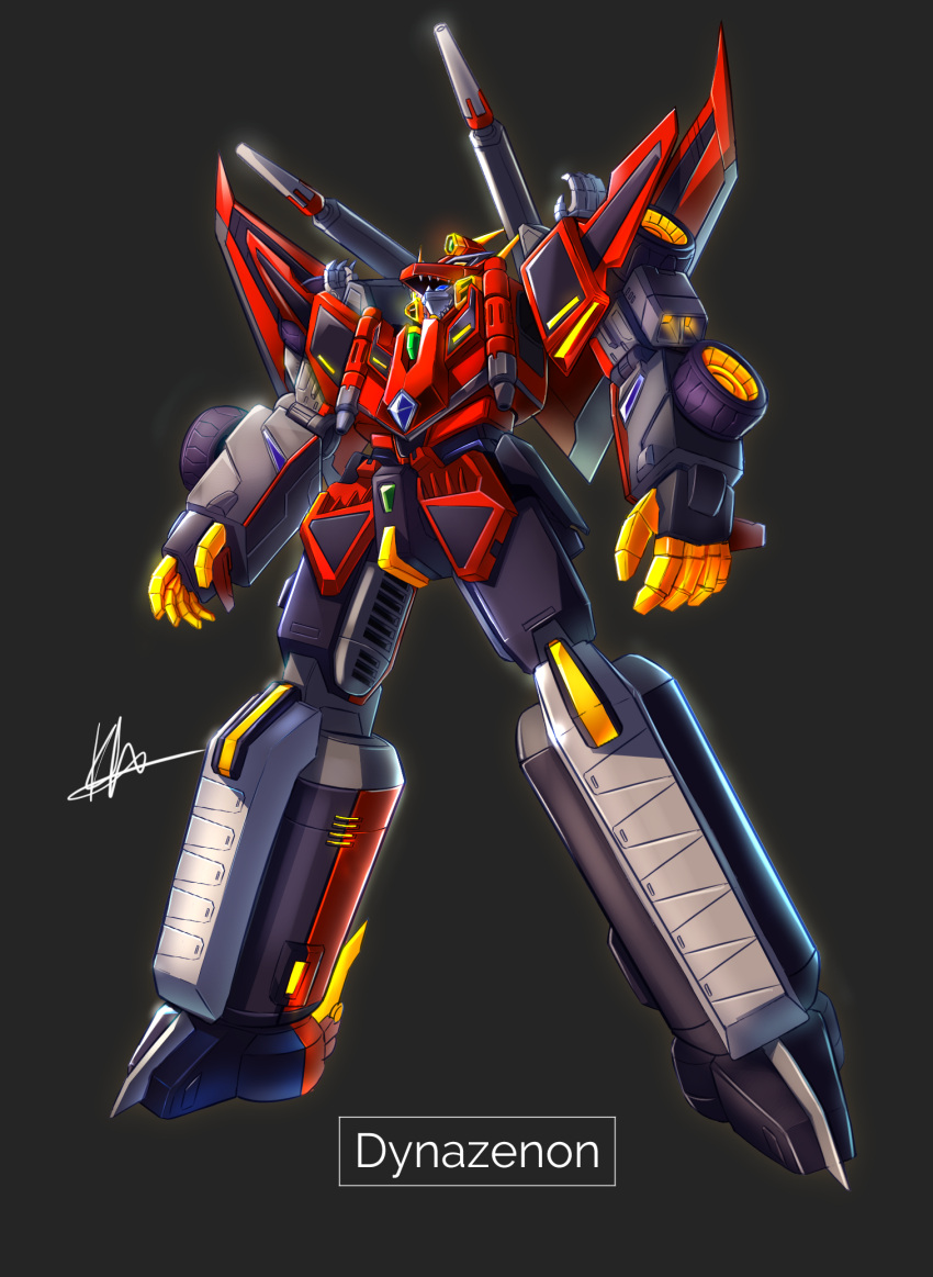 character_name dynazenon_(character) floating highres khaizer mecha mechanical_wings no_humans open_hands science_fiction shoulder_cannon signature solo ssss.dynazenon super_robot wings