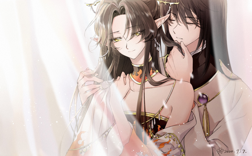 1other absurdres androgynous ashura black_hair couple highres jewelry long_hair necklace pointy_ears rg_veda sunrise_rhyme tsubasa_chronicle yasha-ou