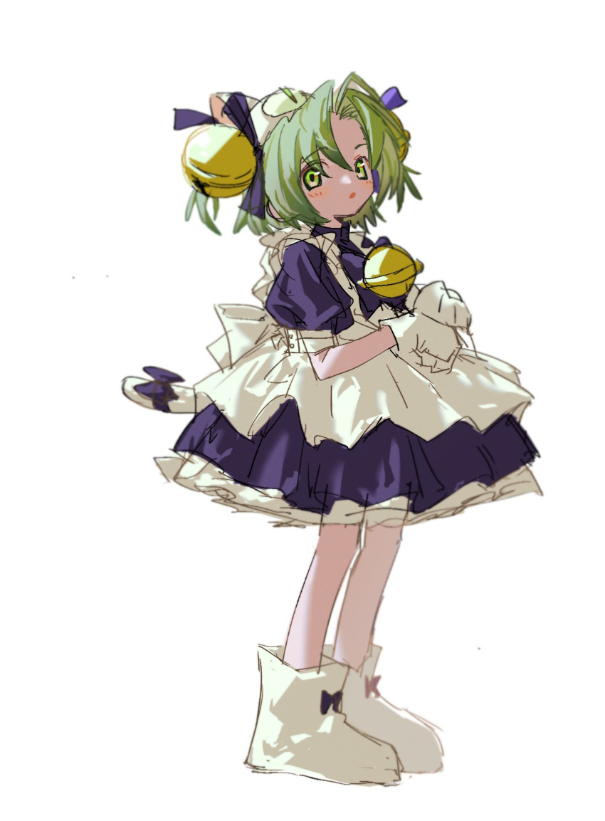 1girl :o animal_hat bell blush bow cat_hat cat_tail dejiko di_gi_charat dobudouhu dress green_eyes hat highres jingle_bell looking_at_viewer paw_shoes paws shoes short_hair sleeve_cuffs solo standing tail white_mittens