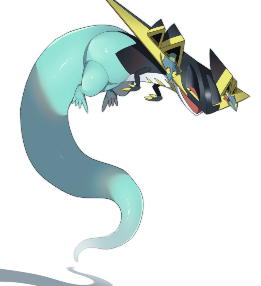 alternate_color alu_drp claws commentary_request dragapult dreepy floating gen_8_pokemon highres looking_to_the_side no_humans open_mouth pokemon pokemon_(creature) shiny shiny_pokemon simple_background tongue white_background