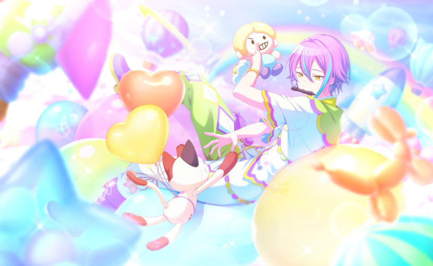 balloon dress kamishiro_rui project_sekai purple_hair short_hair smile yellow_eyes