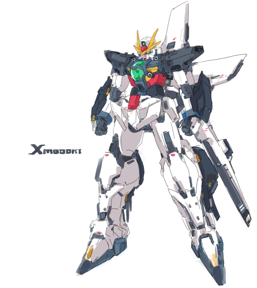 after_war_gundam_x beru blue_eyes clenched_hands gundam gundam_x highres looking_down mecha mobile_suit no_humans science_fiction sketch solo white_background