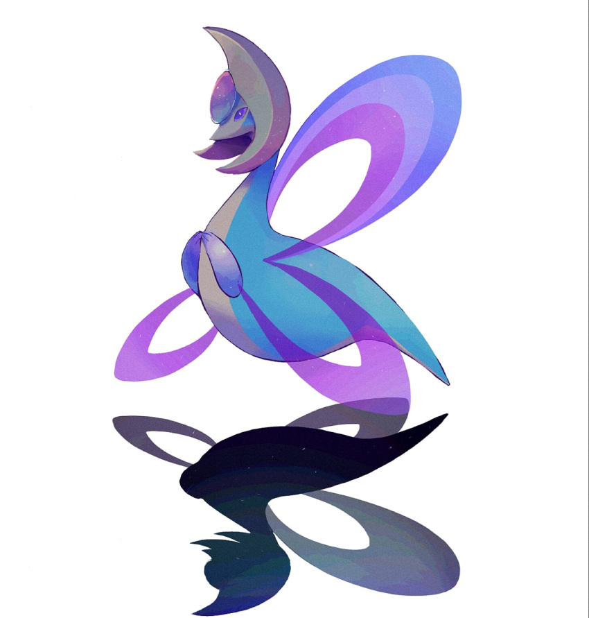 animal_focus colored_sclera commentary_request crescent cresselia forehead_jewel gen_4_pokemon hands_together highres legendary_pokemon mariya_(mn_436) no_humans pink_sclera pokemon pokemon_(creature) shadow simple_background solo violet_eyes white_background
