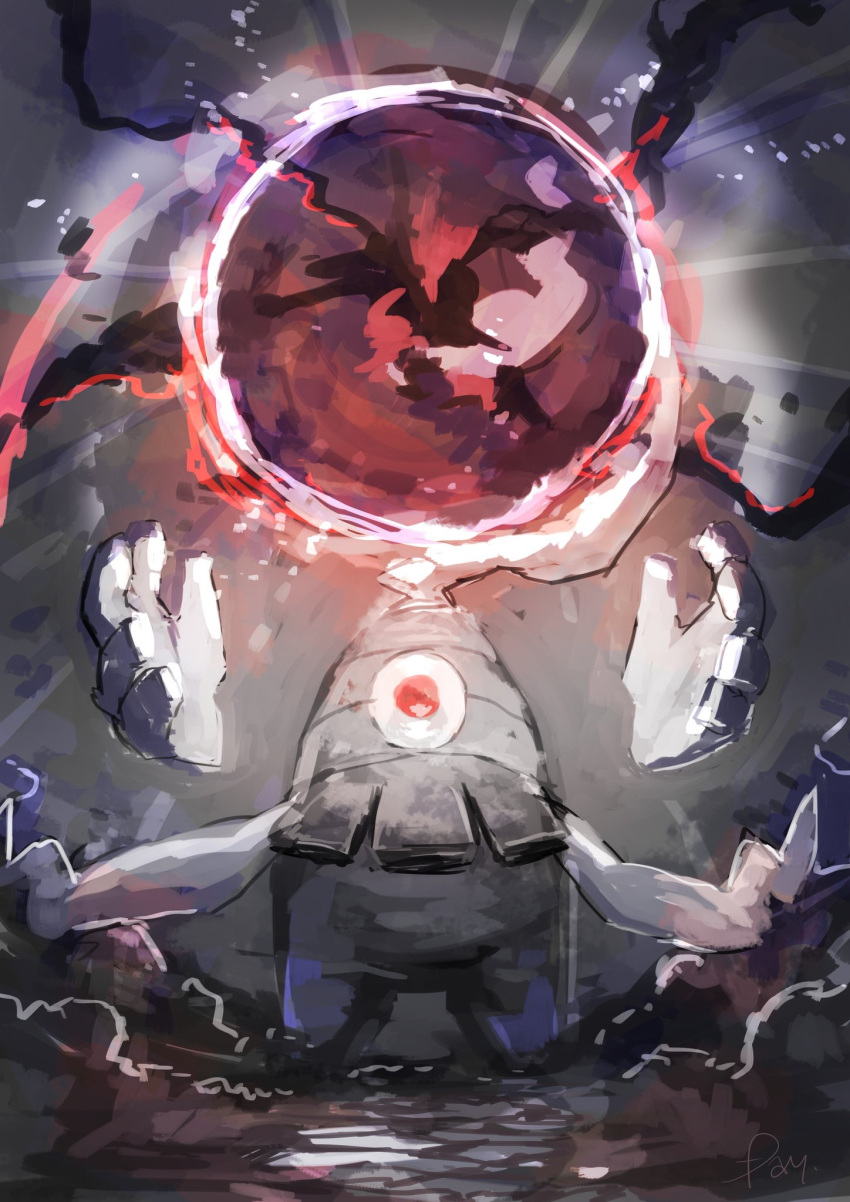artist_name aura day_walker1117 dusclops energy english_text gen_3_pokemon hands_up highres magic no_humans one-eyed orb pokemon pokemon_(creature) red_eyes signature straight-on