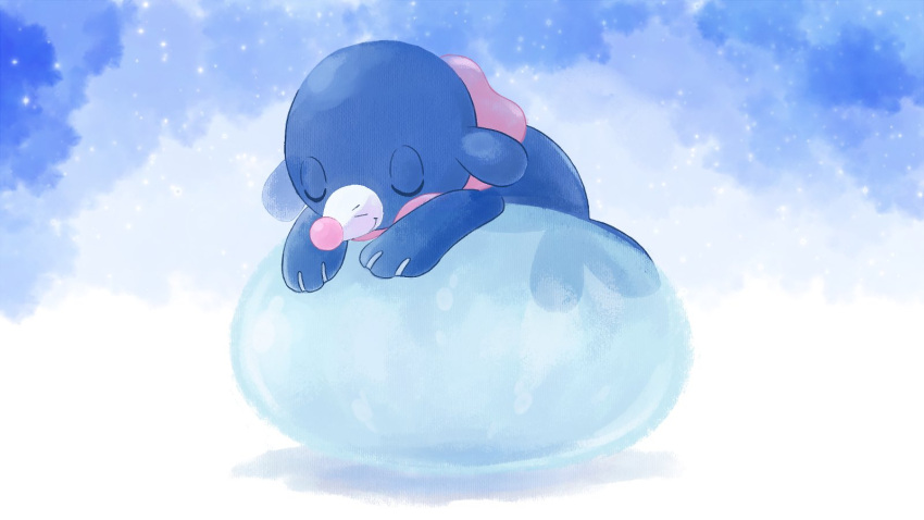 bubble closed_eyes closed_mouth commentary_request creature gen_7_pokemon highres lying no_humans on_stomach pokemon pokemon_(creature) popplio punico_(punico_poke) sleeping smile solo starter_pokemon