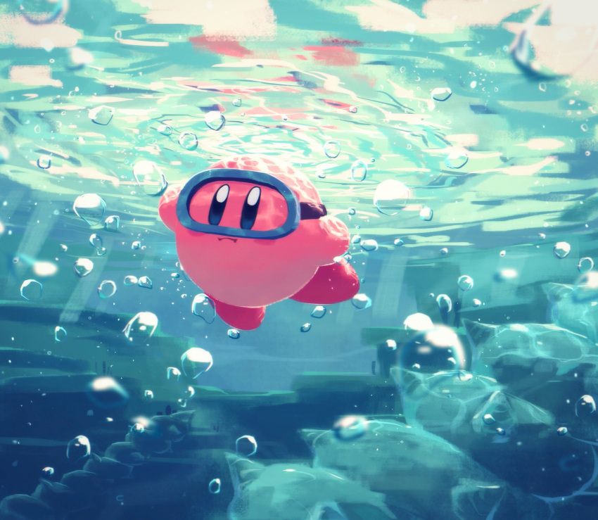 highres kirby kirby_(series) nintendo no_humans rock solo suyasuyabi swimming underwater