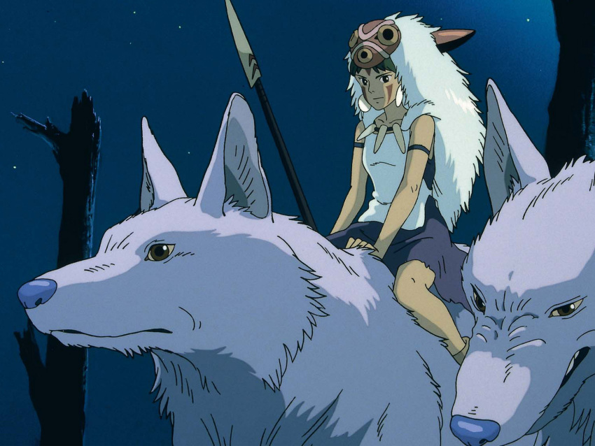 ghibli mask mononoke_hime san spear wolf