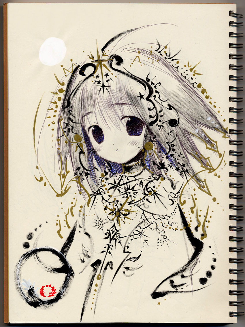 1girl akio_(mememe) highres original photo sketch sketchbook solo traditional_media