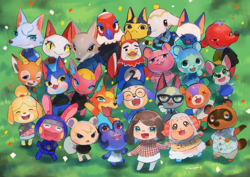 6+boys 6+girls :&lt; :3 ^_^ adjusting_eyewear amelia_(animal_crossing) animal_crossing animal_ears animal_nose ankha_(animal_crossing) aqua_eyes arm_up artist_name audie_(animal_crossing) bangs bare_shoulders barefoot beak bear_boy bear_girl beau_(animal_crossing) belt benedict_(animal_crossing) beret bird_boy bird_girl black-framed_eyewear black_dress black_eyes black_fur black_jacket black_neckwear black_shirt blank_eyes blonde_hair blue_bodysuit blue_dress blue_eyes blue_eyeshadow blue_fur blue_hair blue_headwear blue_neckwear blue_shirt bluebear_(animal_crossing) blunt_bangs blush blush_stickers body_fur bodysuit bow bowtie bree_(animal_crossing) brown_eyes brown_fur brown_hair brown_shorts buck_teeth buttons cat_boy cat_ears cat_girl closed_eyes clothes_writing collared_shirt commentary_request confetti cyd_(animal_crossing) daisy_(animal_crossing) day deer_boy deer_girl diva_(animal_crossing) dog_ears dog_girl dog_tail dom_(animal_crossing) dress elephant_boy elephant_girl everyone eyeshadow fang_(animal_crossing) fangs flat_chest frog_girl from_above fuchsia_(animal_crossing) full_body furry glasses grass green_background green_hair green_shirt grey_fur grey_vest hair_ornament hair_tie half-closed_eye half-closed_eyes hand_to_own_mouth hand_up hands_in_pockets hands_on_hips hands_up happy hat heterochromia highres horns isabelle_(animal_crossing) jacket kikuyoshi_(tracco) light_blush lipstick long_sleeves looking_at_viewer maid makeup marshal_(animal_crossing) medium_hair miniskirt mitzi_(animal_crossing) mouse_girl multiple_boys multiple_girls necktie olivia_(animal_crossing) one_eye_closed open_mouth orange_eyes orange_fur outdoors outstretched_arm parted_bangs pawpads paws pencil_skirt pink_fur pink_shirt plaid plaid_shirt purple_eyeshadow rabbit_boy rabbit_ears raglan_sleeves raymond_(animal_crossing) red_eyes round_eyewear sheep_girl shiny shiny_hair shirt short_hair short_sleeves shorts sidelocks signature simple_background skin_fangs skirt sleeveless sleeveless_dress sleeveless_shirt smile snake_(animal_crossing) snake_hair_ornament snout squirrel_boy squirrel_ears squirrel_tail standing stitches_(animal_crossing) striped striped_shirt tail tanuki tia_(animal_crossing) tied_hair tom_(animal_crossing) tom_nook_(animal_crossing) topknot translated two-tone_fur vest villager_(animal_crossing) vladimir_(animal_crossing) waving white_dress white_fur white_shirt white_skirt whitney_(animal_crossing) wings wolf_boy wolf_girl x_x yellow_eyeshadow yellow_fur yellow_shirt yellow_sleeves