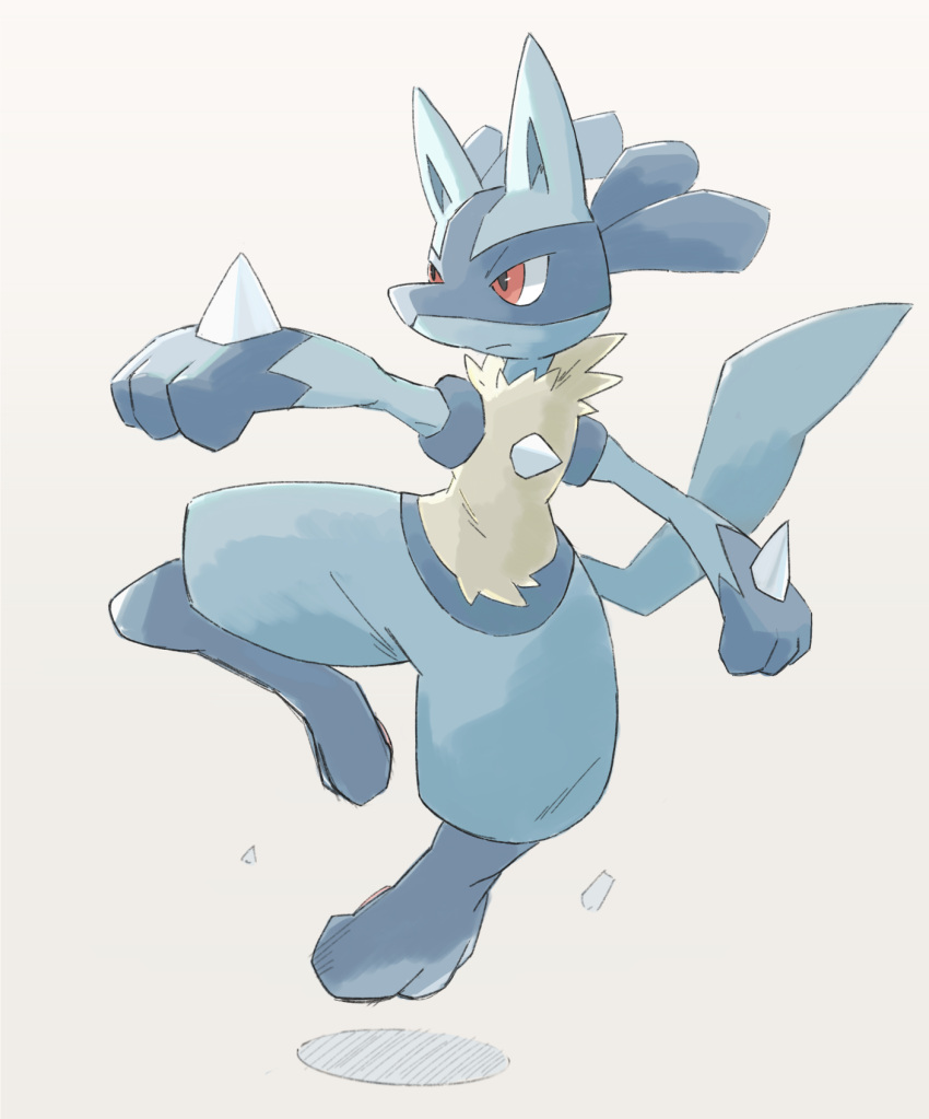 closed_mouth commentary_request full_body gen_4_pokemon highres lucario momota_pix outstretched_arms pokemon pokemon_(creature) red_eyes sketch solo spikes toes yellow_fur