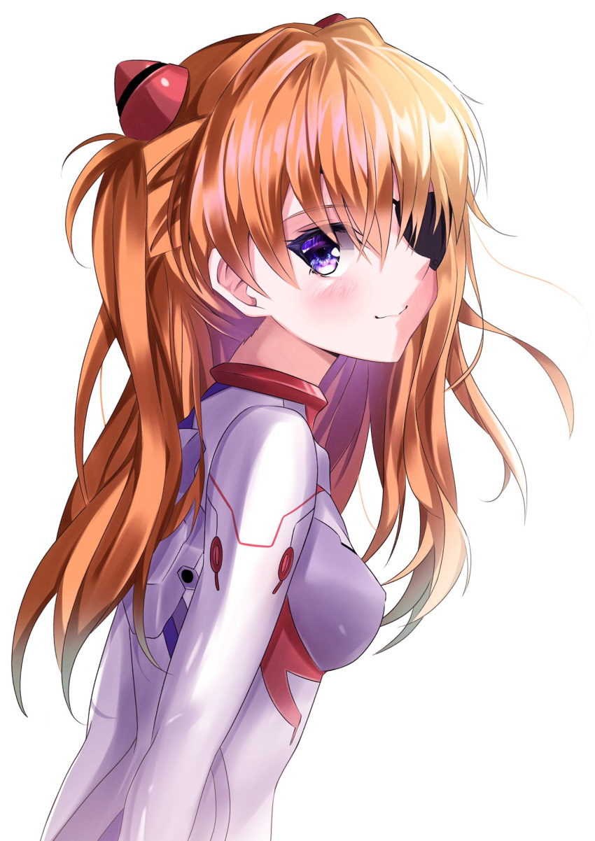 1girl @shun blue_eyes blush eyepatch highres interface_headset long_hair looking_at_viewer neon_genesis_evangelion orange_hair plugsuit skin_tight souryuu_asuka_langley twintails