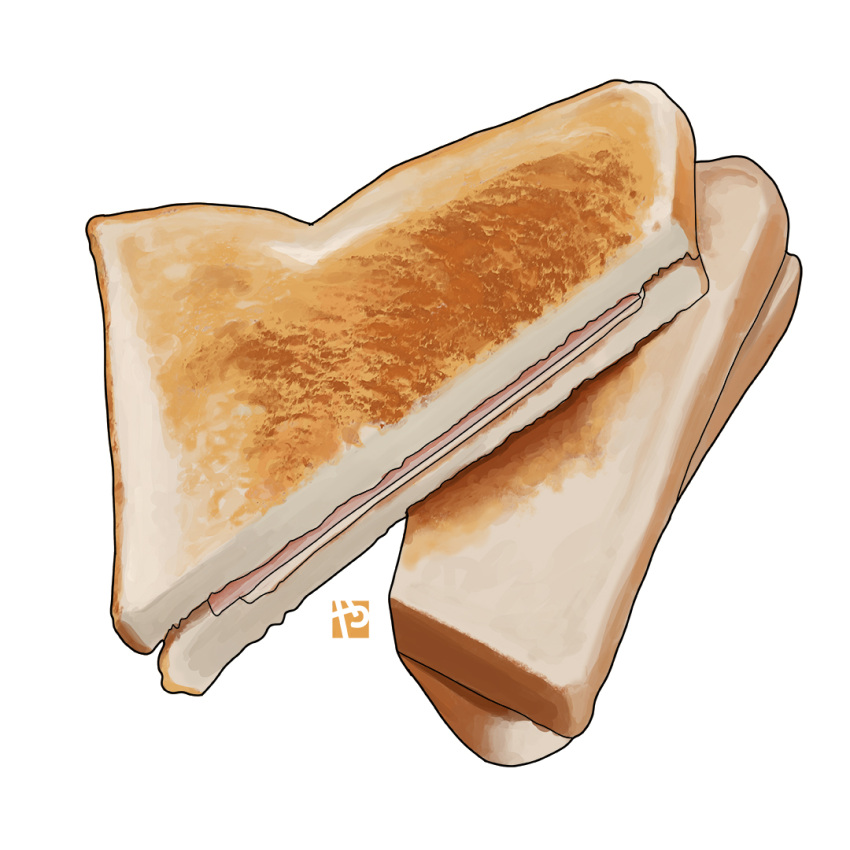 bread bread_slice english_commentary food food_focus ham meat no_humans original realistic sandwich simple_background still_life studiolg white_background