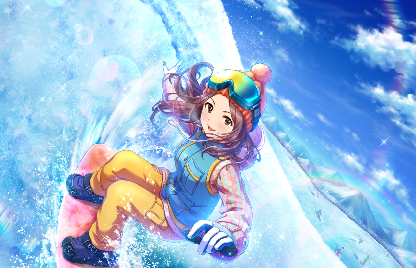 blush brown_eyes brown_hair dress idolmaster_cinderella_girls_starlight_stage long_hair sawada_marina smile winter