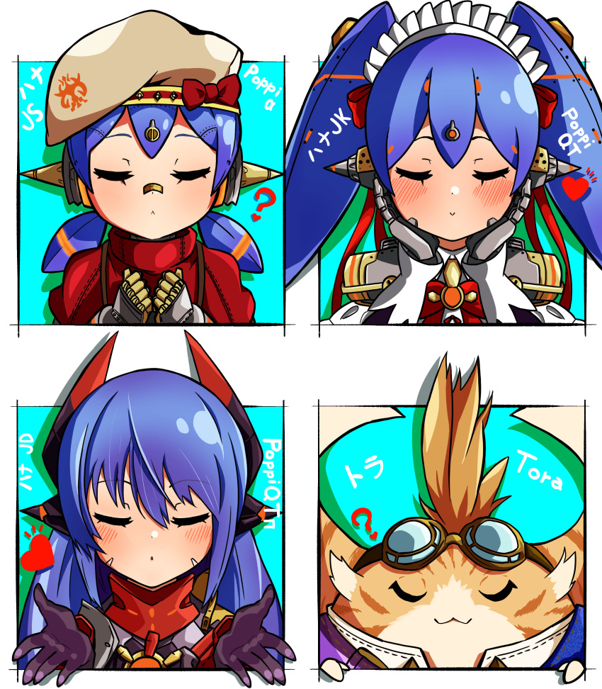 absurdres blue_hair hat highres joints maid maid_headdress mechanical_parts nightwitch9612 nopon poppi_(xenoblade) poppi_alpha_(xenoblade) poppi_qt_(xenoblade) poppi_qtpi_(xenoblade) robot robot_ears robot_joints scarf tora_(xenoblade_2) xenoblade_chronicles_(series) xenoblade_chronicles_2