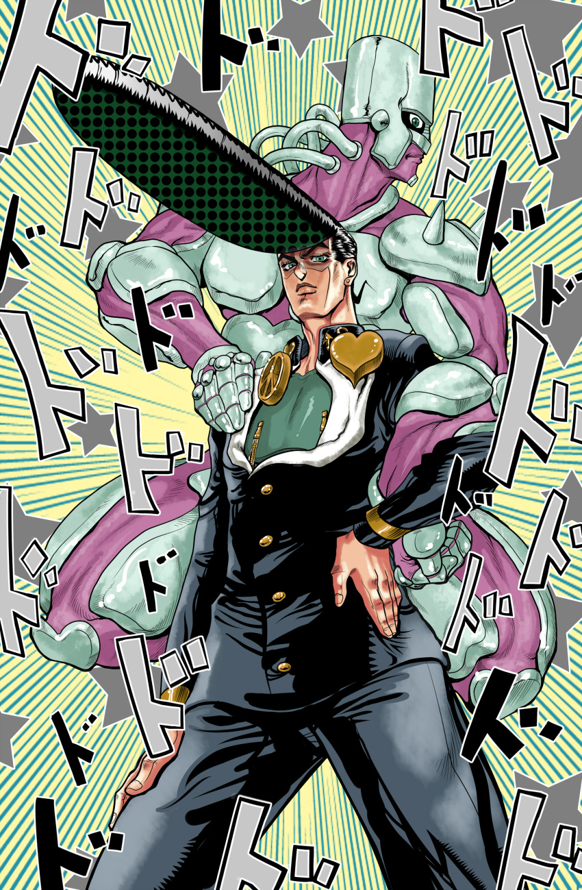 1boy crazy_diamond diamond_wa_kudakenai diolemonde higashikata_jousuke highres jojo_no_kimyou_na_bouken male_focus pompadour stand_(jojo)