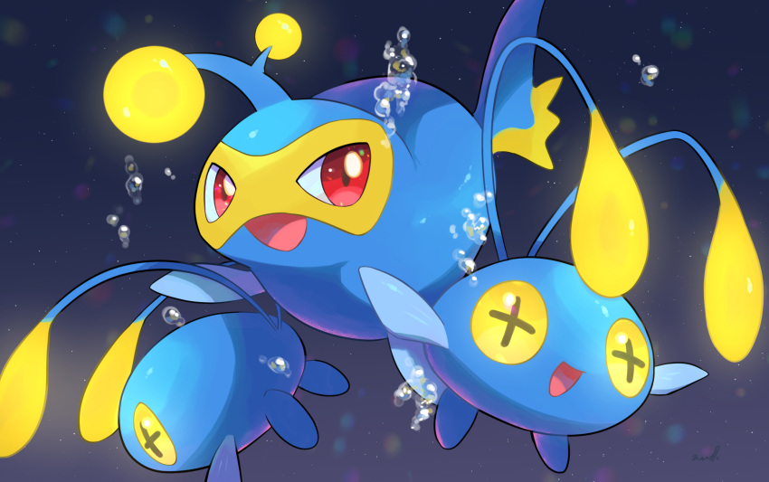 +_+ :d air_bubble anglerfish bubble chinchou commentary_request evolutionary_line gen_2_pokemon glowing highres lanturn looking_at_viewer no_humans nullma open_mouth pokemon pokemon_(creature) red_eyes shiny smile tongue underwater