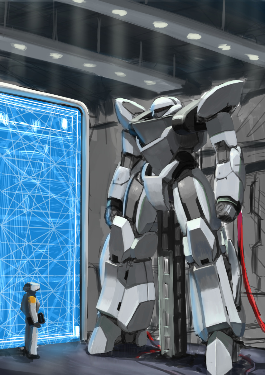 1other absurdres cable clenched_hands from_side glasses1255 highres holding huge_filesize looking_ahead looking_up mecha original science_fiction solo_focus visor