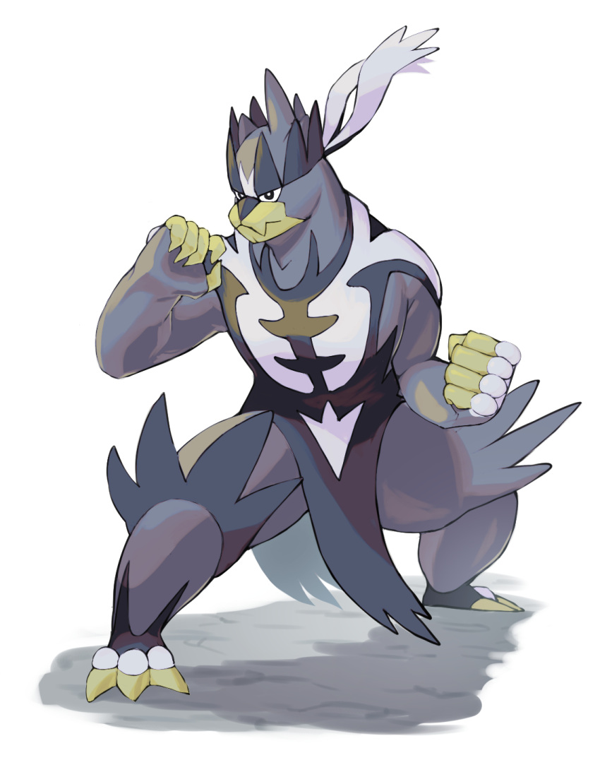 black_eyes clenched_hand closed_mouth fighting_stance full_body gen_8_pokemon grey_fur highres legendary_pokemon legs_apart mira_(miramita8727) pokemon pokemon_(creature) solo squatting urshifu urshifu_(single) white_background