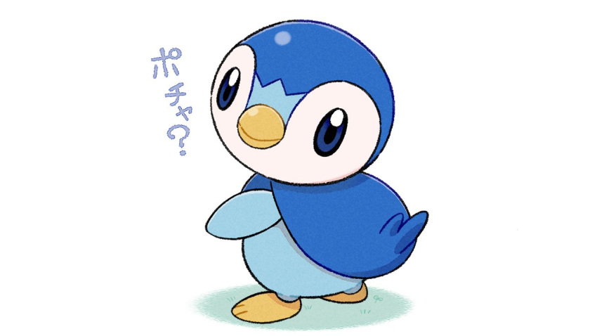 blue_eyes closed_mouth commentary_request creature full_body gen_4_pokemon looking_at_viewer looking_back no_humans piplup pokemon pokemon_(creature) prj_pochama smile solo standing starter_pokemon toes white_background