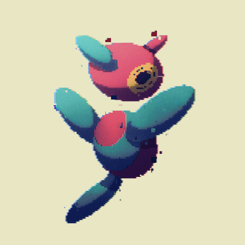 black_eyes commentary_request full_body gen_4_pokemon glitch highres joez no_humans outstretched_arms pixelated pokemon pokemon_(creature) porygon-z simple_background solo