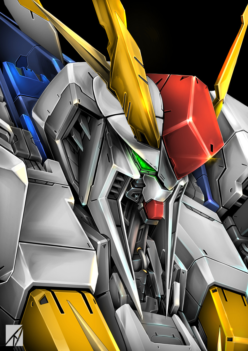 black_background close-up denjyou23 green_eyes gundam gundam_hathaway's_flash highres looking_ahead mecha mobile_suit no_humans science_fiction solo v-fin xi_gundam