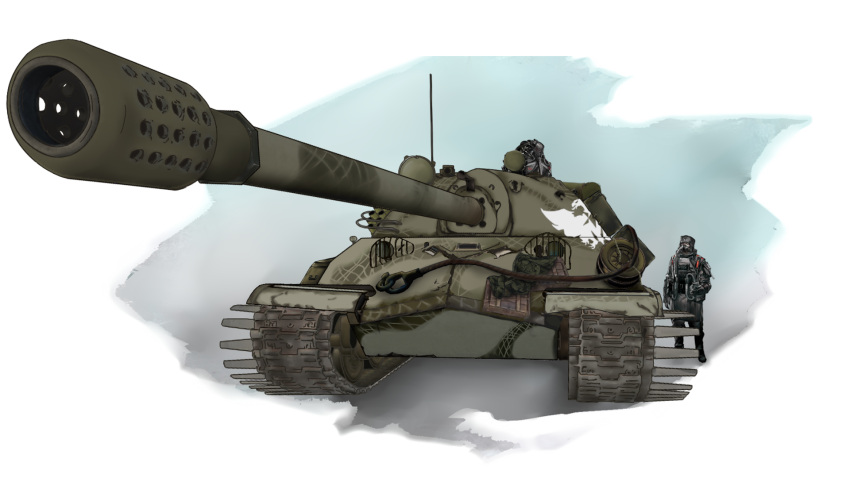 2others arknights artist_request caterpillar_tracks commentary_request ground_vehicle highres is-7 military military_uniform military_vehicle motor_vehicle multiple_others tank uniform