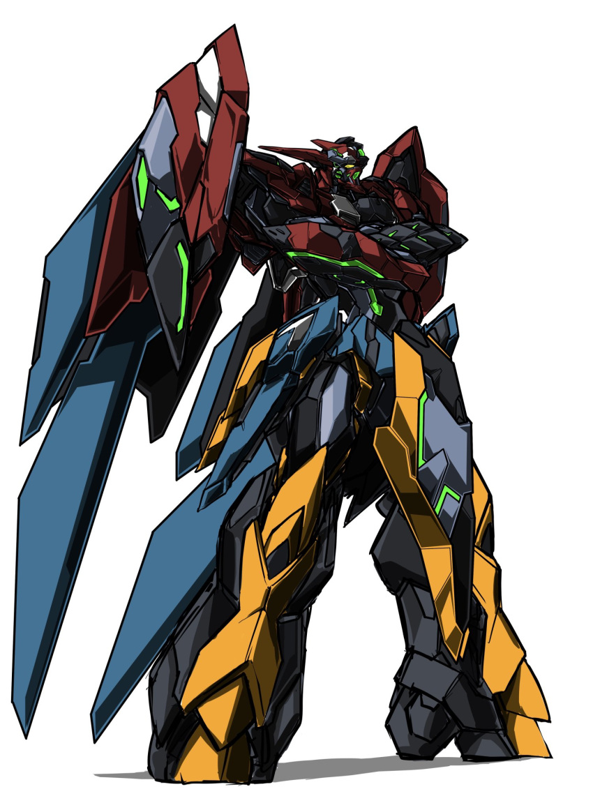 beastkingbarbaros commentary crossed_arms getter_robo highres looking_down mecha original science_fiction shadow solo standing super_robot white_background yellow_eyes