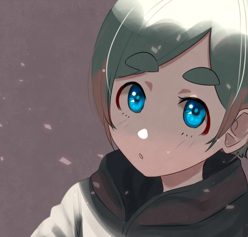 1girl absurdres aqua_eyes brown_background futomayu-chan_(sinohira_rin) green_hair highres jacket looking_at_viewer original portrait shadow short_hair sinohira_rin solo