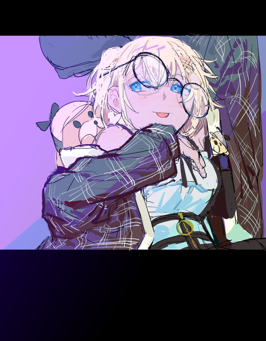 1girl black_eyes blue_eyes bubba_(watson_amelia) chinese_commentary deerstalker dog glasses hair_behind_ear hat highres hololive hololive_english looking_to_the_side medium_hair noedelsgeest official_alternate_costume plaid_jacket round_eyewear sketch smile solo upper_body virtual_youtuber watson_amelia
