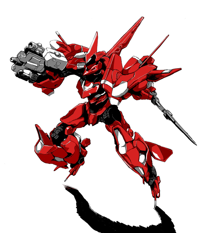 absurdres floating frame_arms gun highres holding holding_gun holding_sword holding_weapon jx-25f_ji-dao kameda_yuhei looking_up mecha no_humans science_fiction scope shadow solo submachine_gun sword weapon white_background