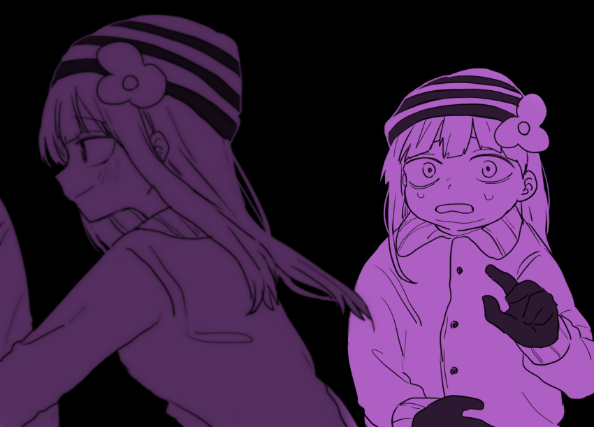 2girls bangs beanie blunt_bangs chiaki_(chika-0803) dual_persona fat flower hat hat_flower heidi_turner jacket long_hair multiple_girls obese smile south_park time_paradox