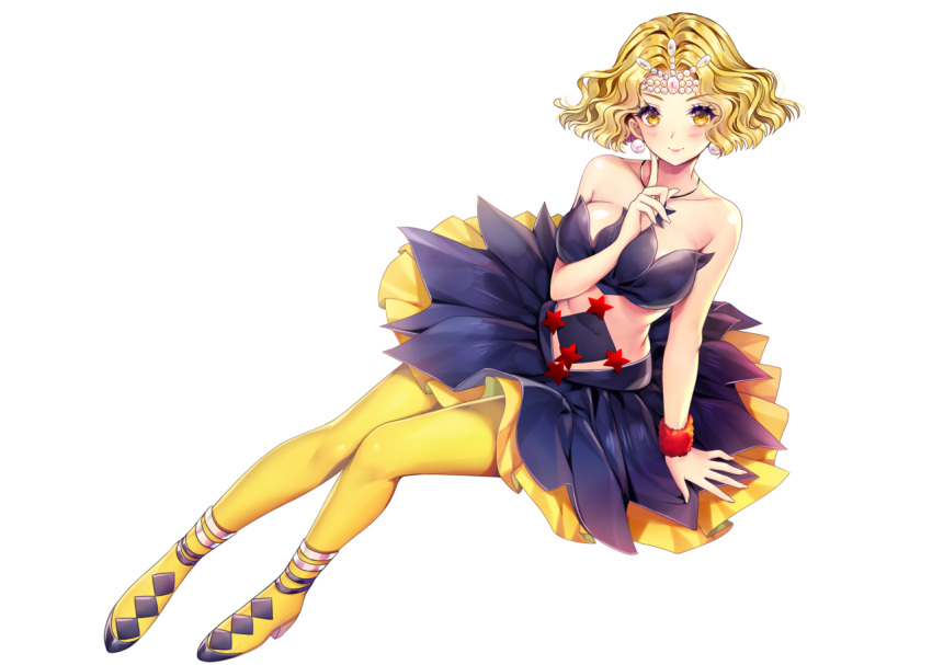 1girl bishoujo_senshi_sailor_moon bishoujo_senshi_sailor_moon_crystal blonde_hair breasts covered_navel dress earrings jewelry large_breasts lebachqui126 midriff mimete_(sailor_moon) necklace pantyhose solo tiara witches_5