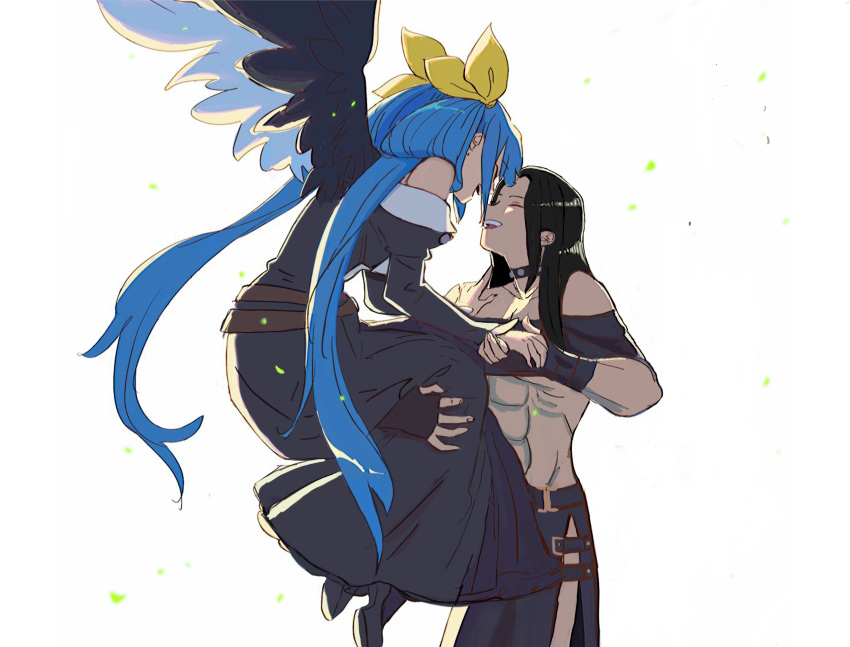 black_dress black_hair blue_hair couple dizzy_(guilty_gear) guilty_gear guilty_gear_xrd long_hair looking_at_another smile testament_(guilty_gear) white_background wings