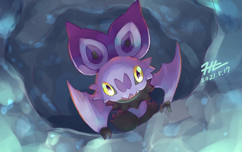 bat cave_interior commentary_request dated fangs gen_6_pokemon looking_at_viewer no_humans noibat null_suke one-hour_drawing_challenge pokemon pokemon_(creature) signature solo