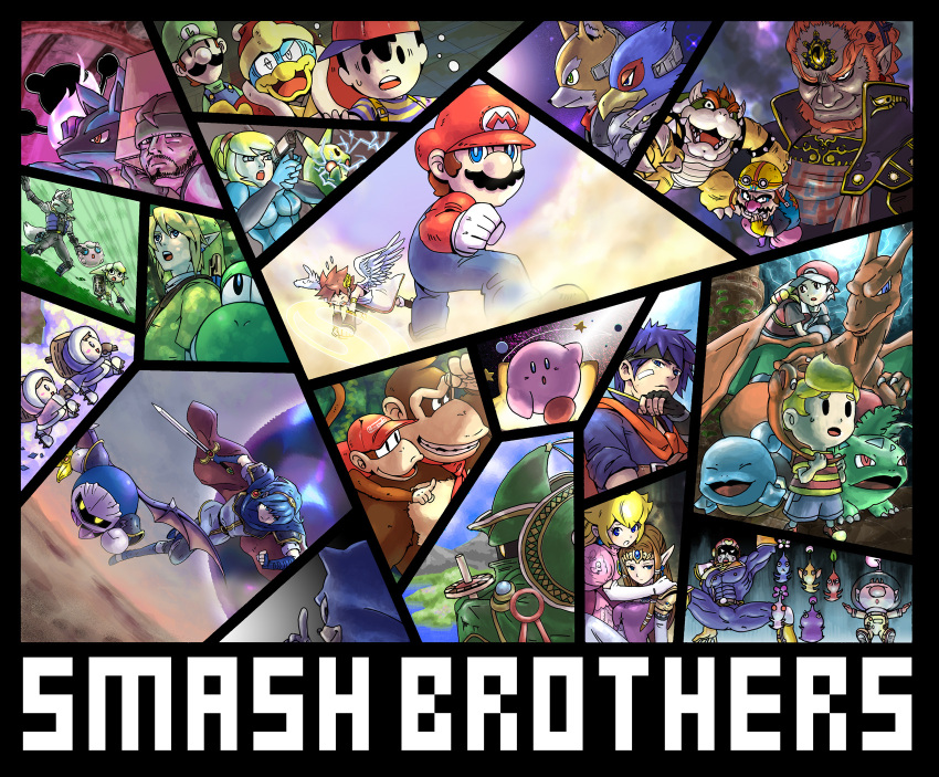 captain_falcon charizard diddy_kong donkey_kong everyone f-zero falco_lombardi fire_emblem flower fox_mccloud game_&amp;_watch ganondorf highres ice_climber ice_climbers ike ivysaur jigglypuff kid_icarus king_dedede kirby kirby_(series) link lucario lucas luigi mario marth meta_knight metal_gear metal_gear_solid metroid mother_(game) mother_2 mother_3 mr._game_&amp;_watch nana_(ice_climber) ness nintendo olimar pian pikachu pikmin pikmin_(creature) pit pokemon pokemon_trainer popo_(ice_climber) princess_peach princess_zelda r.o.b r.o.b. samus_aran shirt solid_snake sonic sonic_the_hedgehog squirtle star_fox starfox striped striped_shirt super_mario_bros. super_smash_bros. the_legend_of_zelda toon_link wario warioware wolf_o'donnell wolf_o'donnell yoshi zero_suit