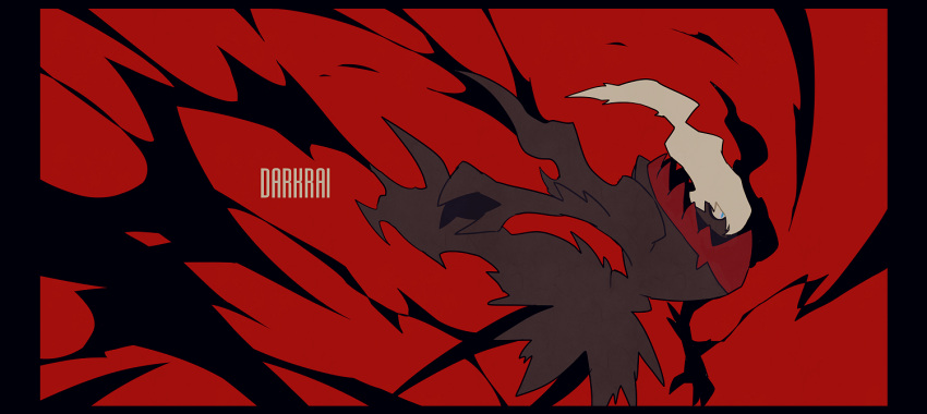 darkrai domu_(hamadura) full_body gen_4_pokemon ghost mythical_pokemon no_humans one_eye_covered pokemon pokemon_(creature) pokemon_(game) pokemon_dppt red_background shadow solo