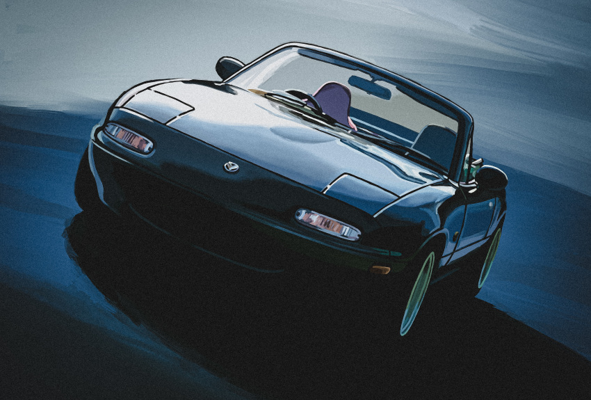 absurdres bokuya car convertible eunos_roadster ground_vehicle headlight highres logo mazda motor_vehicle no_humans original shadow solo steering_wheel vehicle_focus