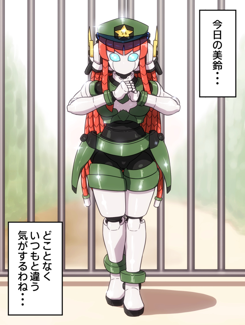 1girl android beret blue_eyes braid crossover hat highres hong_meiling humanoid_robot looking_at_viewer mechanization redhead robot_neoanthropinae_polynian science_fiction shirosato touhou twin_braids
