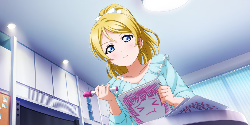 ayase_eli blonde_hair blue_eyes long_hair love_live!_school_idol_festival_all_stars ponytail shirt