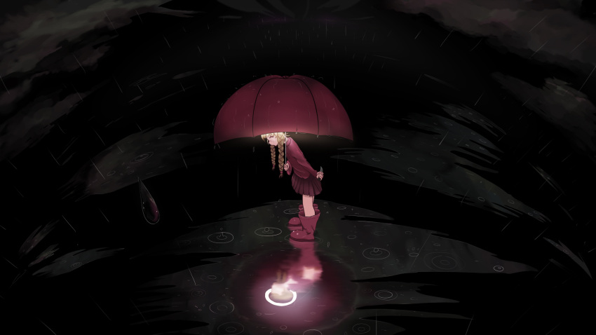 1girl boots clouds cute highres knife light rain self_upload thombs umbrella wallpaper yume_nikki